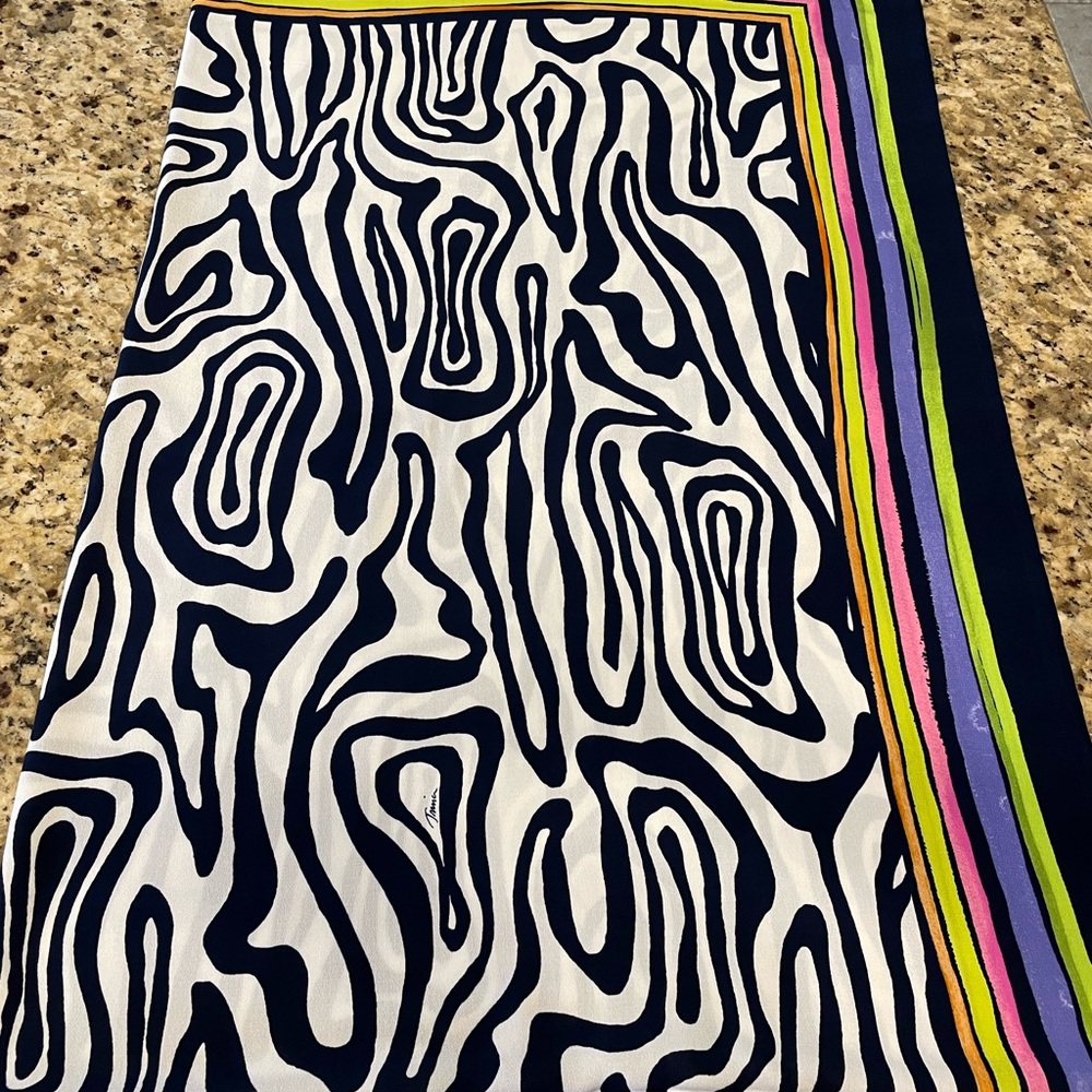 Trina Turk NWOT zebra Pareo. Navy/white with multi colored trim and tassels.
